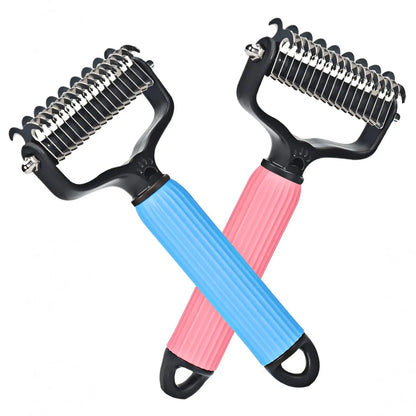 Double-Sided Dematting Comb and Deshedding Brush for Cats and Long-Haired Dogs, Pet Undercoat Rake for Effective Grooming and Matted Fur Removal