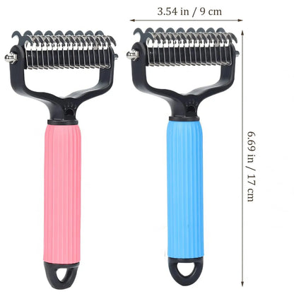Double-Sided Dematting Comb and Deshedding Brush for Cats and Long-Haired Dogs, Pet Undercoat Rake for Effective Grooming and Matted Fur Removal