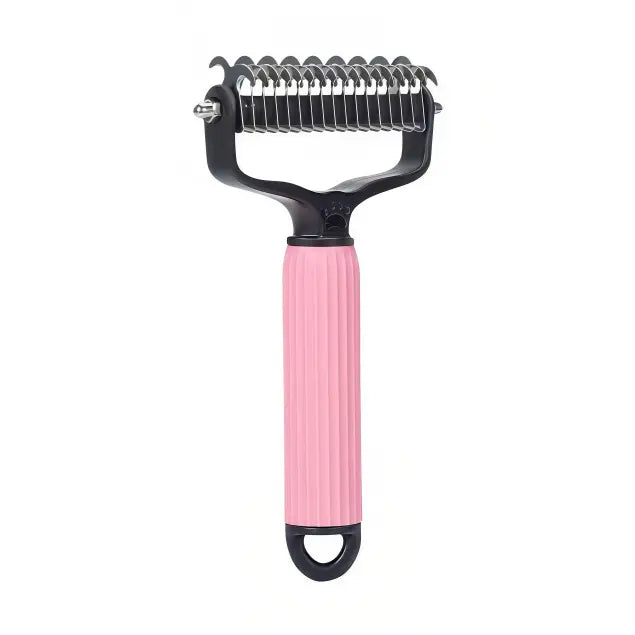 Double-Sided Dematting Comb and Deshedding Brush for Cats and Long-Haired Dogs, Pet Undercoat Rake for Effective Grooming and Matted Fur Removal