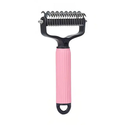Double-Sided Dematting Comb and Deshedding Brush for Cats and Long-Haired Dogs, Pet Undercoat Rake for Effective Grooming and Matted Fur Removal