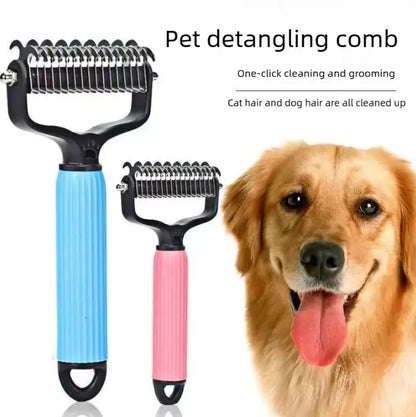 Double-Sided Dematting Comb and Deshedding Brush for Cats and Long-Haired Dogs, Pet Undercoat Rake for Effective Grooming and Matted Fur Removal