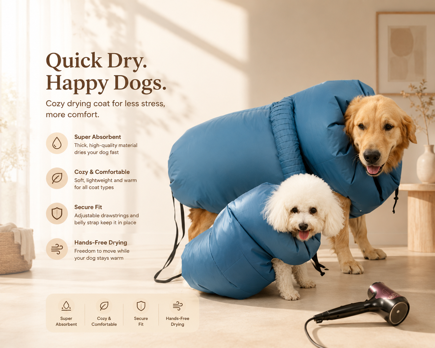 Dog Hair Dryer and Pet Drying Bag