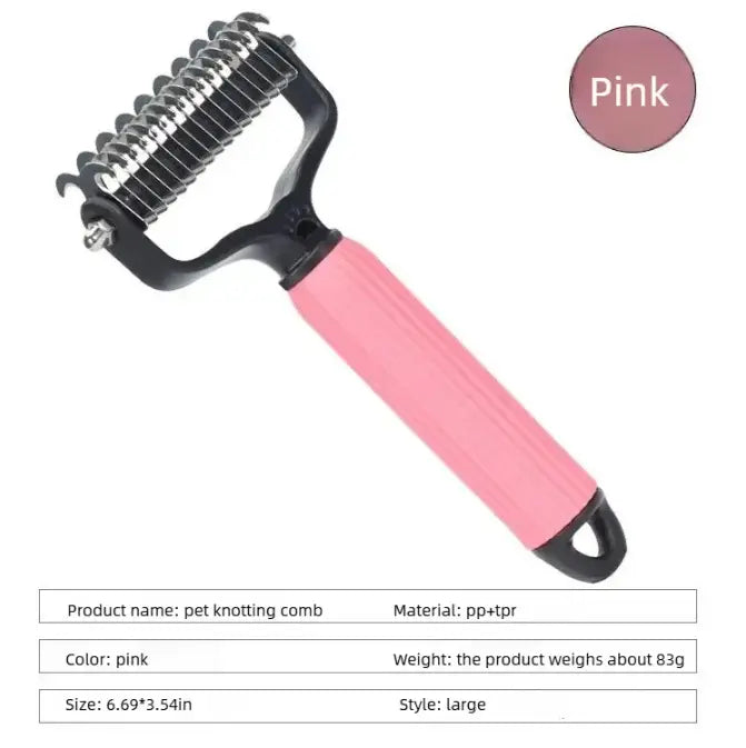 Double-Sided Dematting Comb and Deshedding Brush for Cats and Long-Haired Dogs, Pet Undercoat Rake for Effective Grooming and Matted Fur Removal