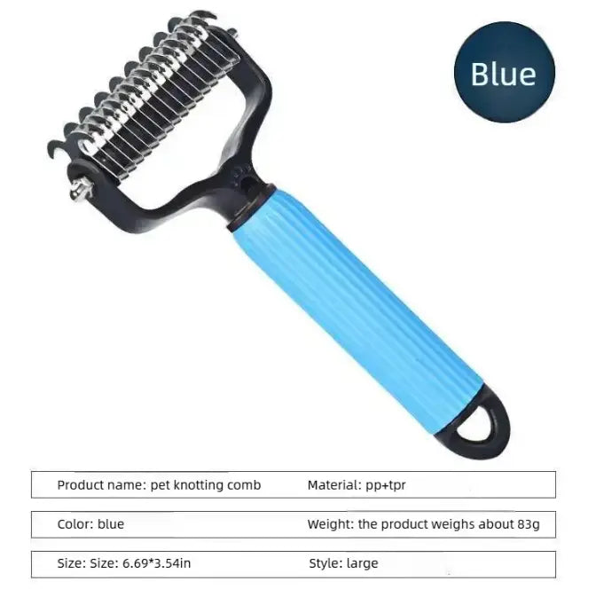 Double-Sided Dematting Comb and Deshedding Brush for Cats and Long-Haired Dogs, Pet Undercoat Rake for Effective Grooming and Matted Fur Removal