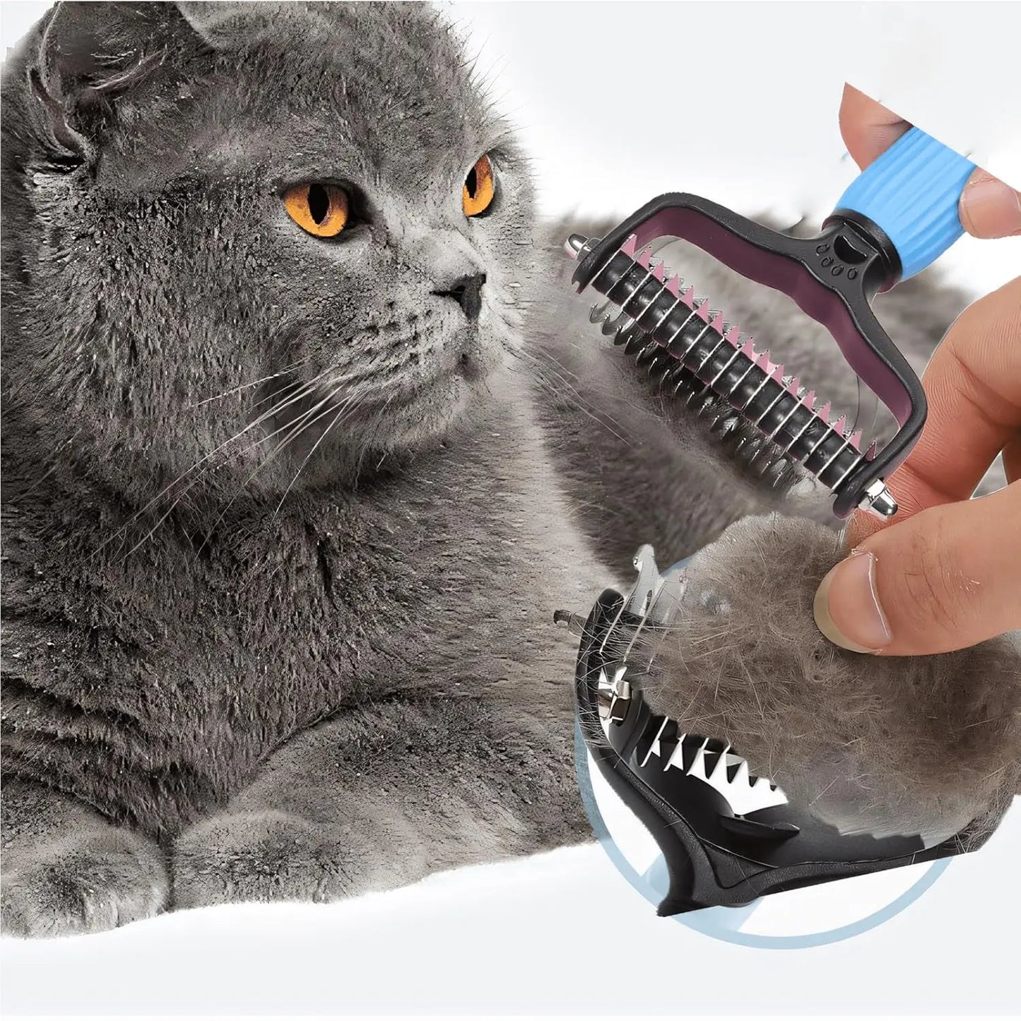 Double-Sided Dematting Comb and Deshedding Brush for Cats and Long-Haired Dogs, Pet Undercoat Rake for Effective Grooming and Matted Fur Removal